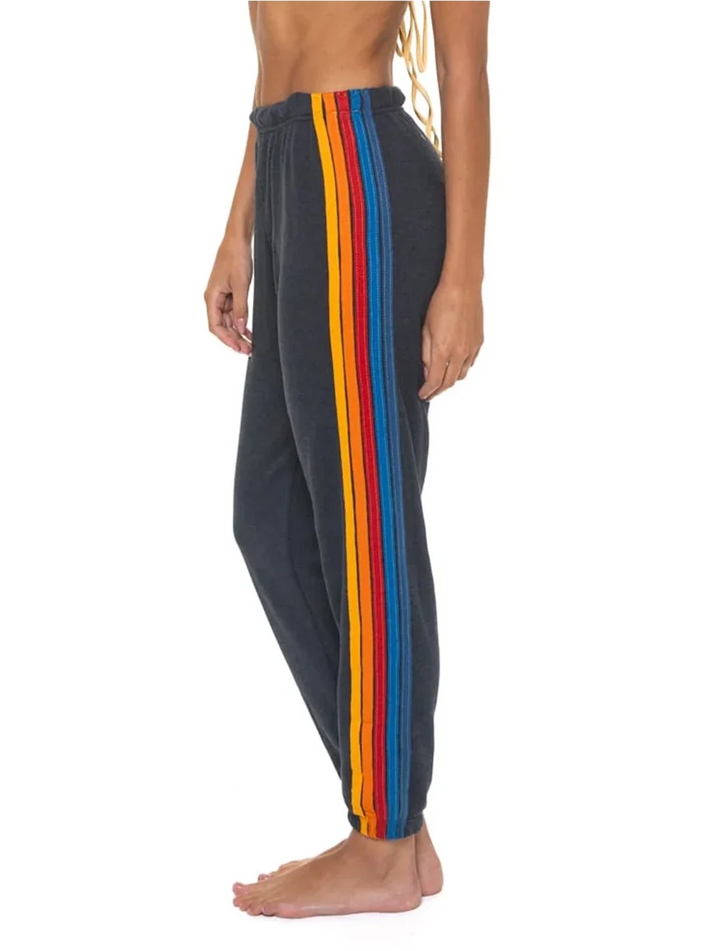 Aviator Nation 5 Stripe Sweatpants Charcoal Multi Rainbow Size M